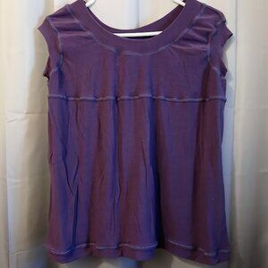 New Scoop neck Sporty T-shirt Top womens L Plum Purple Stretch workout wear Cap